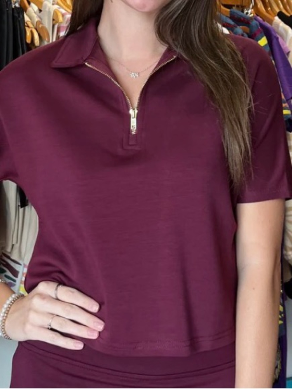 p cill Quarter-Zip Polo Top in Deep Berry M - Picture 2 of 7